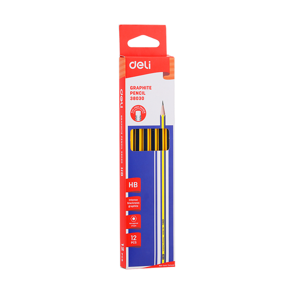 Crayon noir DELI E38030 GRAPHITE HB W/ERASER avec gomme