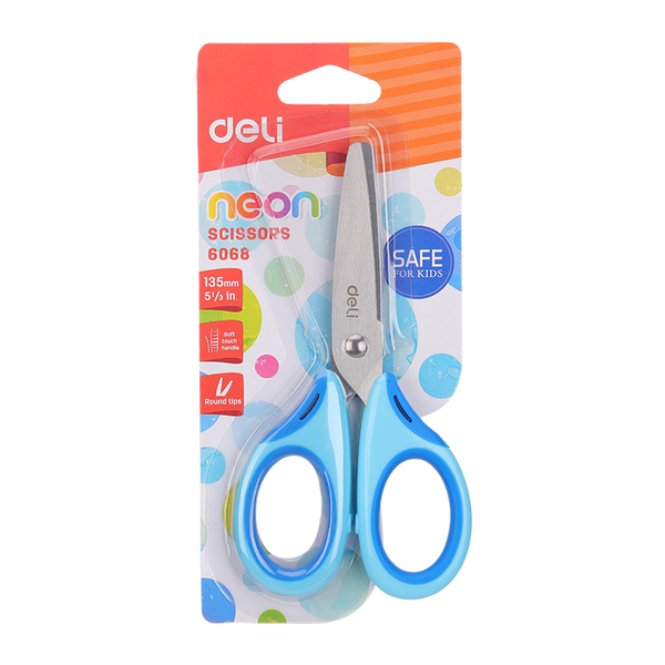 Ciseaux Deli 6068 pour étudiants tête de coupe circulaire en acier inoxydable sac en plastique