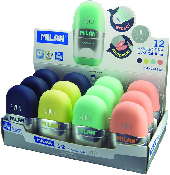 TAILLE-CRAYON GOMME MILAN CAPSULE SILVER